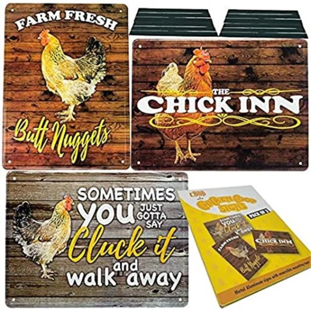 3PACK, 8X12 Aluminum tin Chicken Signs|Chicken coop Supplies |Chicken Coop Decor